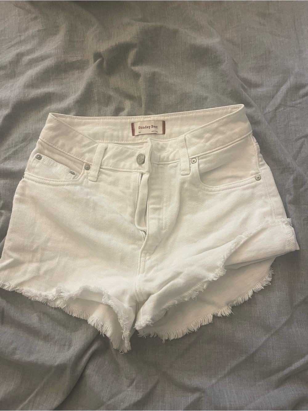 Sunday Best White Frayed High-Rise Denim Cutoff Shorts